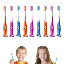 9 Pack Happy Smiley Toothbrush Lot Soft Bristles Suction Cup Stand Oral Care Kid