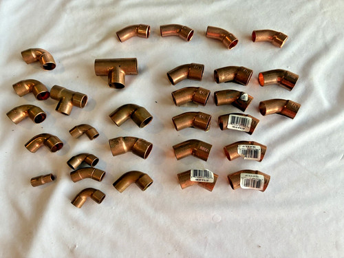 copper fittings lot, Various Sizes Qty 30 Pieces