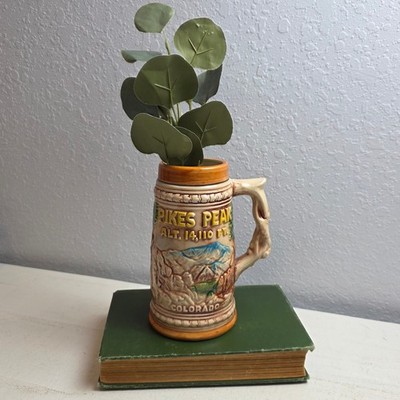 Vintage Pikes Peak Colorado Beer Stein Cog Train 3D Relief Ceramic Souvenir Mug