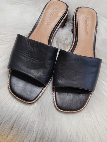 Madewell The Cassady Mule Black Leather Peep Toe Slide Sandals Women’s Size 8 - Picture 5 of 18