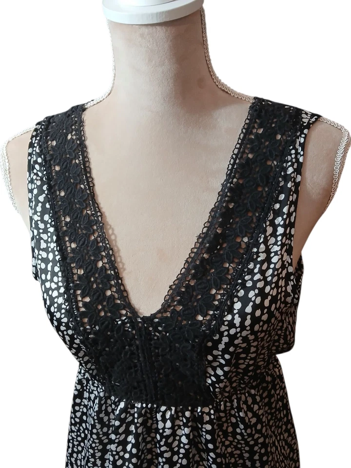 Tanque vintage Y2K Willi Smith negro blanco satinado ganchillo cintura alta mujer pequeño Foto 2 de 4