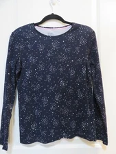 Croft & Barrow Long Sleeve T-SHIRT NAVY BLUE WHITE DOTS SIZE MEDIUM