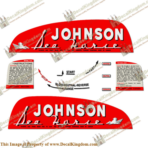 1949-1950 Johnson Sea Horse Outboard Engine Decal (Multiple HP) 3M Marine Grade