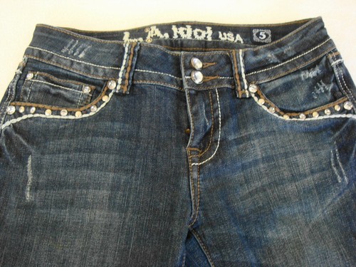 Womens LA Idol USA Bling Jeans Size 5 - Waist 29 x 28 Length - Distressed NWOT - Picture 5 of 11