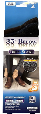35 Degrees Below Dress Crew Socks Mens 3 Pairs 8.5-13 Aluminized Fibers Comfort