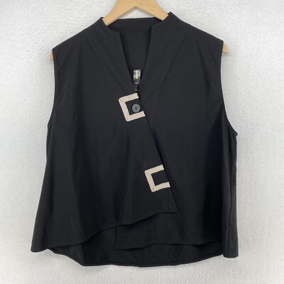 ELA Vest Women's M V-Neck One Button Lagenlook Cotton Blend Black USA