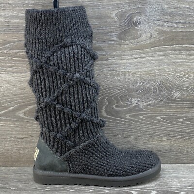 UGG Australia Womens 5879 Classic Argyle Knit Sweater Tall Gray Boots Socks  Sz