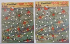 CHEERIOS GENERAL MILLS CEREAL TWO (2) BOX BACKS 1956 HOOK THE FISH GAME UNUSED