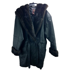 G Iii -designer Lux Size S/ch Rich 100% Leather Faux-fur Tunic Jacket Coat