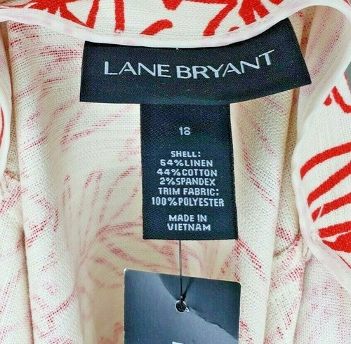 Lane Bryant Skirt Pleated Sz18 Linen Blend Tomato Red Cream Floral Stretch NWT - Picture 6 of 9