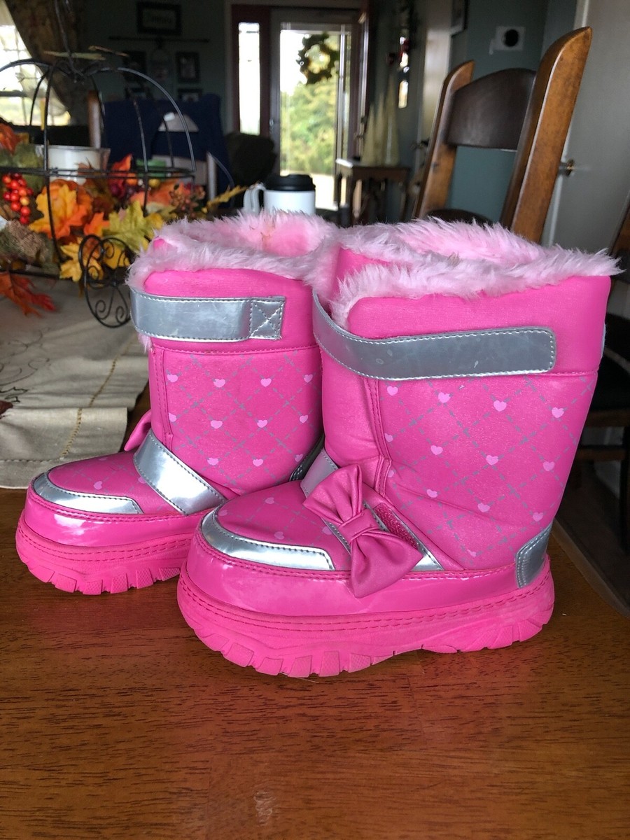 Buster Brown Kid Girls Pink Bow Hearts Fur Rain Snow Boots Sz 10