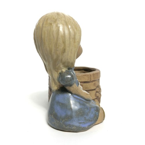 Vintage Art Pottery Votive Candle Holder Girl Sitting by Well UCTCI Stoneware - Picture 2 of 6
