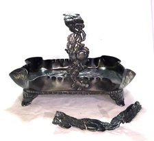 Antique Silverplate Basket Cherry & Leaf  Design Crimped Edges Pairpoint