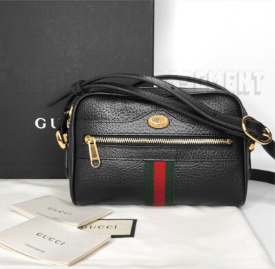 GUCCI mini Ophidia GG logo black Leather Camera cross-body bag