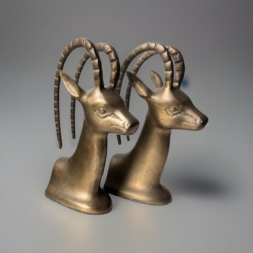 Pair of 1960s Rosenthal Netter Brass Gazelle Bookends MCM - Picture 5 of 6