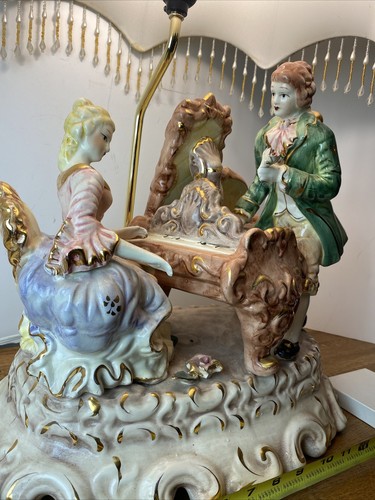 28” Figural Lamp Capodimonte Italian Design Grand Piano Lady & Gentleman - Picture 4 of 12