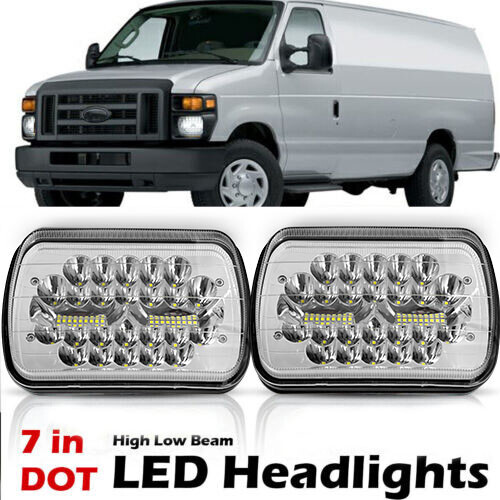 Pair 7x6 5x7 LED Headlights Hi/Lo Sealed Beam – For Ford E-Series, Jeep, With H4 6500K Bulbs