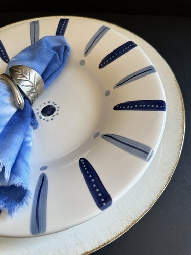 6 Pottery Barn TIBURON 10.25" Deep Dinner Plate or Pasta Bowl Blue White Stripe - Picture 19 of 21