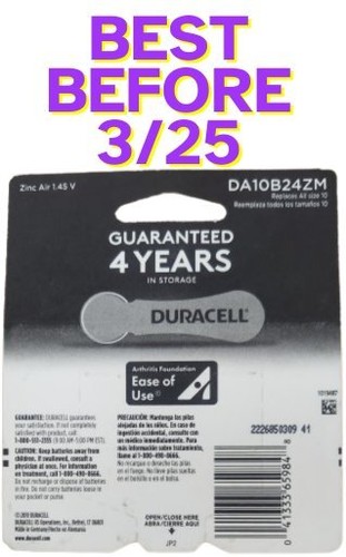 Duracell Hearing Aid Batteries Yellow Size 10, 24 Count SEE PICTURE FOR DATE - Picture 2 of 2