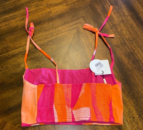 NWT ~ Peixoto Esti Smocked Cotton Crop Top Pink Orange Sz Med Grapefruit Grove - Picture 3 of 8