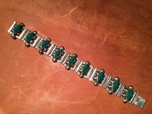 "Pulsera de ónix verde plata mexicana vintage de 7""" - Imagen 4 de 9