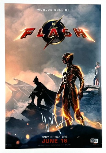 Ezra Miller Signed The Flash Movie Poster 12x18 Photo Autograph Beckett COA