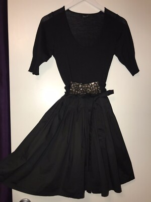 Women's MANGO Suit Wool Blend/Cotton Embellished Belt Dress Sz M
