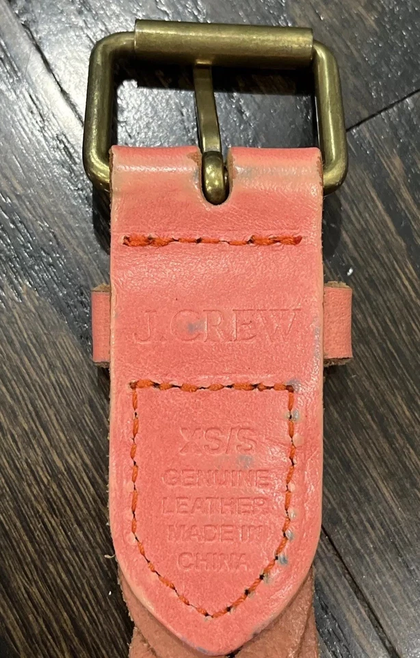J.Crew коричневый ремень XS/S сплетенный плетеный персиковый оранжевый 100% кожа 90-х классический - Изображение 4 из 4