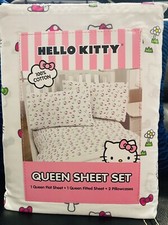 NWT Rare Hello Kitty by Sanrio 4 pc QUEEN Bed sheet set 100 cotton Mushrooms