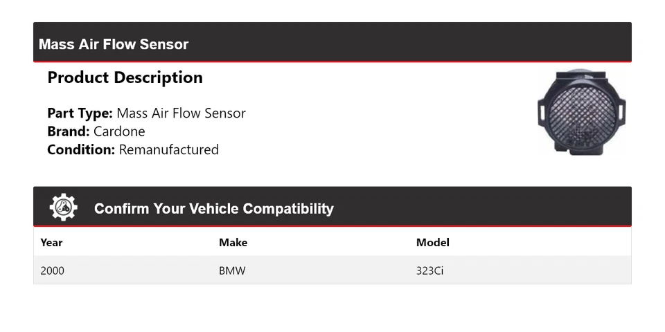 Sensor de flujo de aire másico cardone para BMW 323Ci 2000 Foto 2 de 4