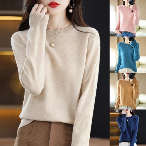 Women Crew Neck Slim Cashmere Jumper Sweater Knitted Tops Wool Pullover Solid - Bild 5 von 30