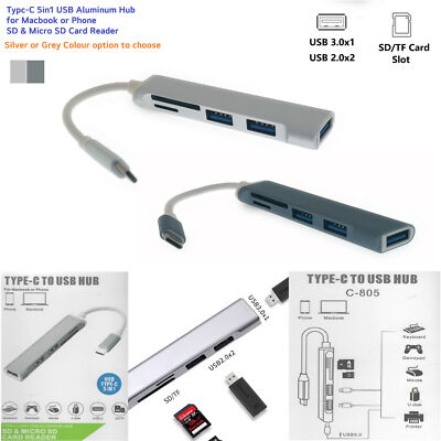 5in1 Typ-C auf USB Aluminium Hub SD & Micro SD Kartenleser für Macbook Pro 15''