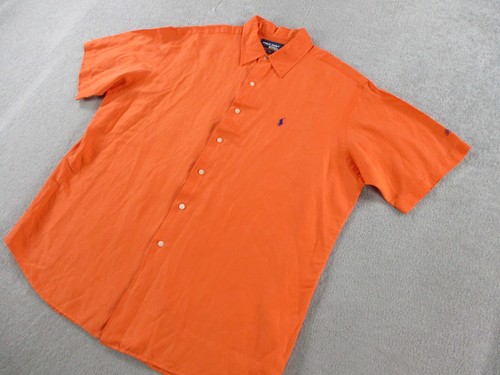 Ralph Lauren Polo Shirt Mens XL Orange Blue Silk Linen Lake Nona Golf Button Up - Picture 2 of 10