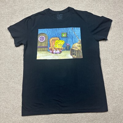 Sponge Bob T Shirt Men's Size M Black Short Sleeve Crew Neck Cartoon Graphic Tee