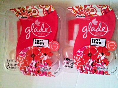 4 Glade Poppy Groove  Plugins Scented Oil Refills  Currant & Poppies, 2 packs @2