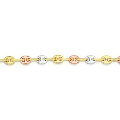 14k Tri Color Gold Puffed Mariner 7.25 inch Link Chain/Bracelet 4.9 MM 5 grams - Picture 2 of 9