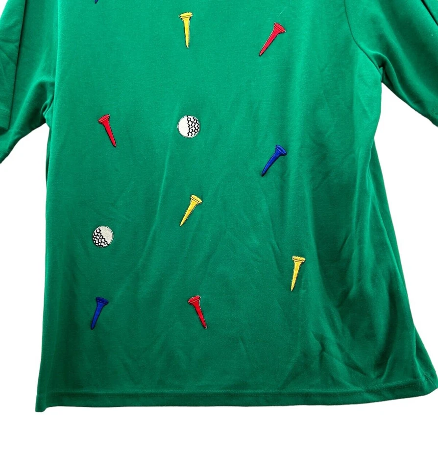 Bon Worth Mens T Shirt Vintage Embroidered Golf Tees Balls Size Medium Green USA - Image 3 of 4