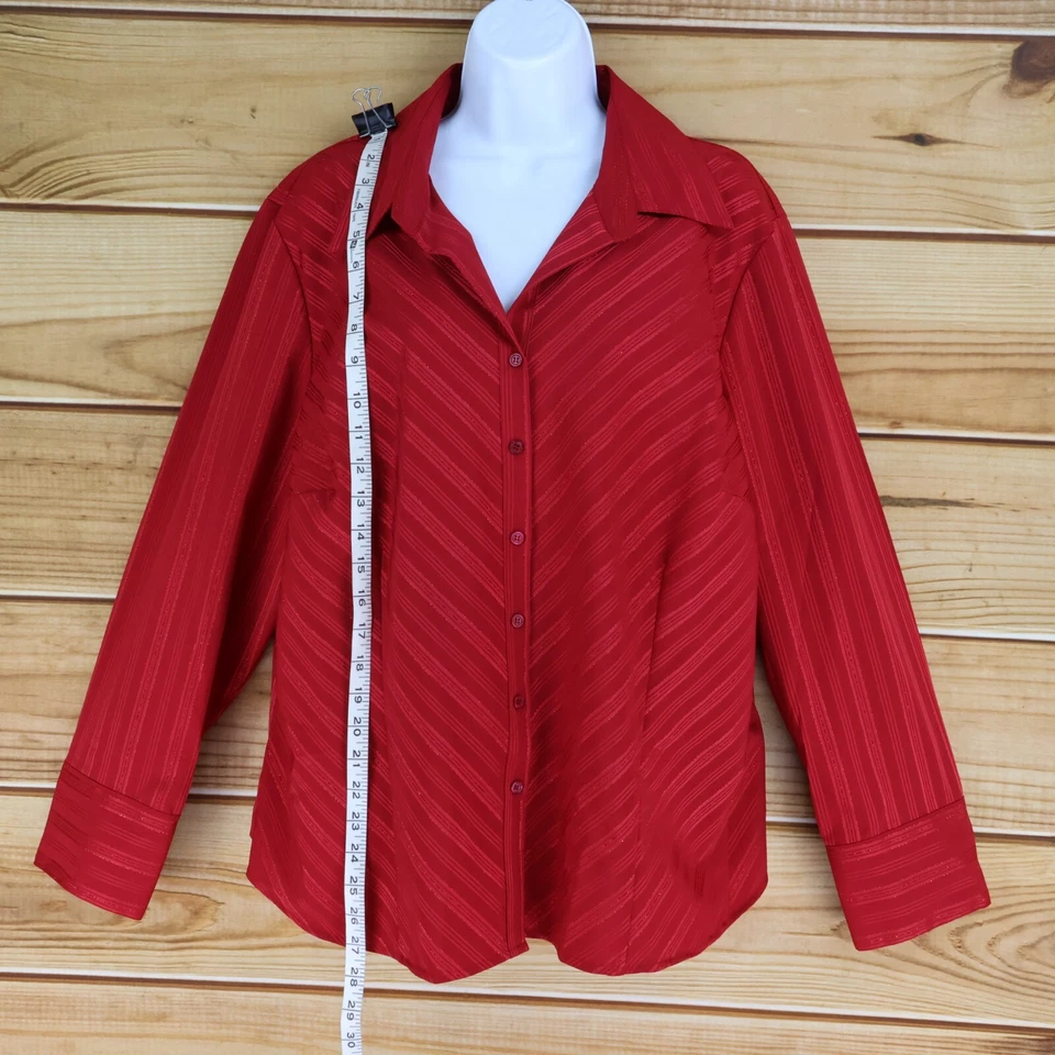 Covington Long Sleeve Button Up Shirt Womens Sz 18W Red Striped Sparkly Collared - Image 3 of 4