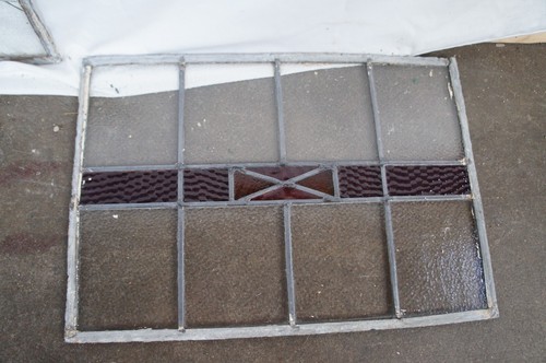 Pair of Antique Reclaimed Leaded Stained Amethyst Glass Window Panels 21" - Picture 11 of 12