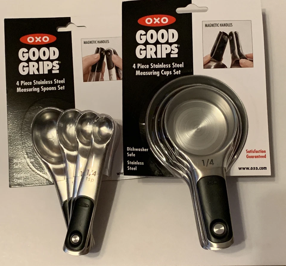 OXO Stainless Steel Measuring Cups and Spoons Set 8 piece Magnetized Handle New - Image 2 of 3