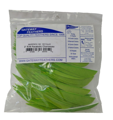 100 Pack Gateway Feathers 3'' Right Wing: Parabolic Chartreuse Green 300RPSCH-100