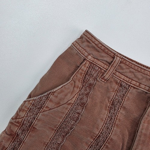 Free People Great Expectations Button Fly Cut Off Jean Shorts Size 0 Orange Boho - Picture 5 of 14