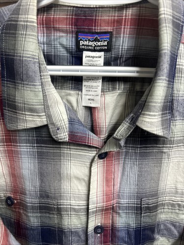 Patagonia Men's L Organic Pima Cotton Shirt Long Sleeve Button Up Blue/Red Strip - Picture 2 of 5