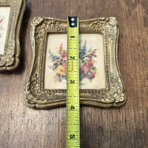 Vintage verzierte Gold Jugendstil gerahmte verzierte Gold Blumendrucke Wandgalerie 4”x4” - Bild 3 von 6
