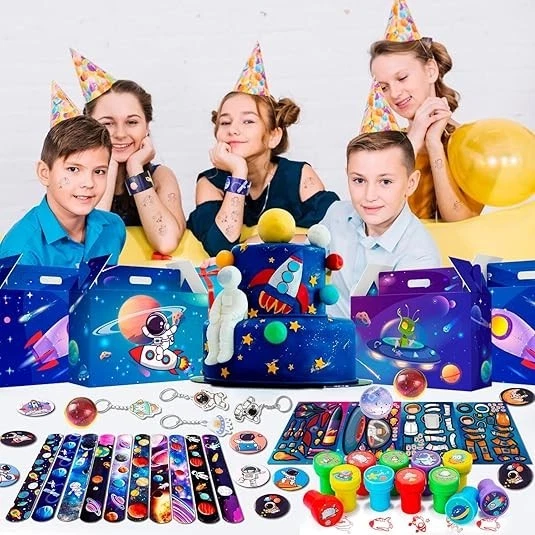 70 Piezas Pegatina Insignia Decoraciones Cumpleaños Regalo Niños Favores Fiesta Espacio Exterior Foto 2 de 4