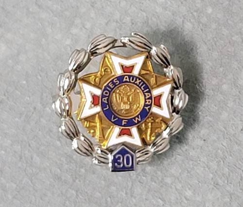 VFW LADIES AUXILIARY Leavens Sterling 30 YEARS Service PINBACK Pin