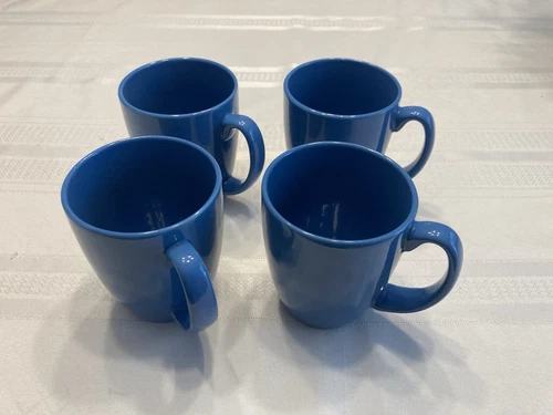 4 Corelle Stoneware Medium Blue 10 oz Coffee Mugs/Cups