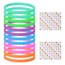 12Pcs Silicone Bracelet Solid Color Rubber Wristbands with Stickers Multicolor