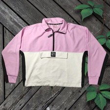 DKNY Sport Sudadera Polar Media Cremallera Rosa Blanca Mujer Talla Grande