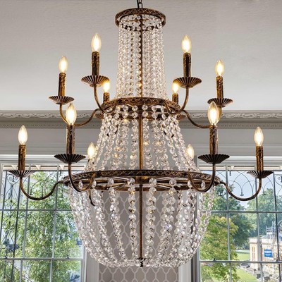 40 D Rustic French Empire Crystal Chandelier for High Ceilings - Antique Bronze